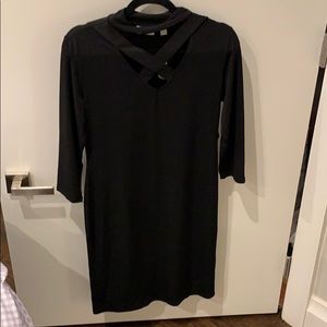 black high neck straight dress